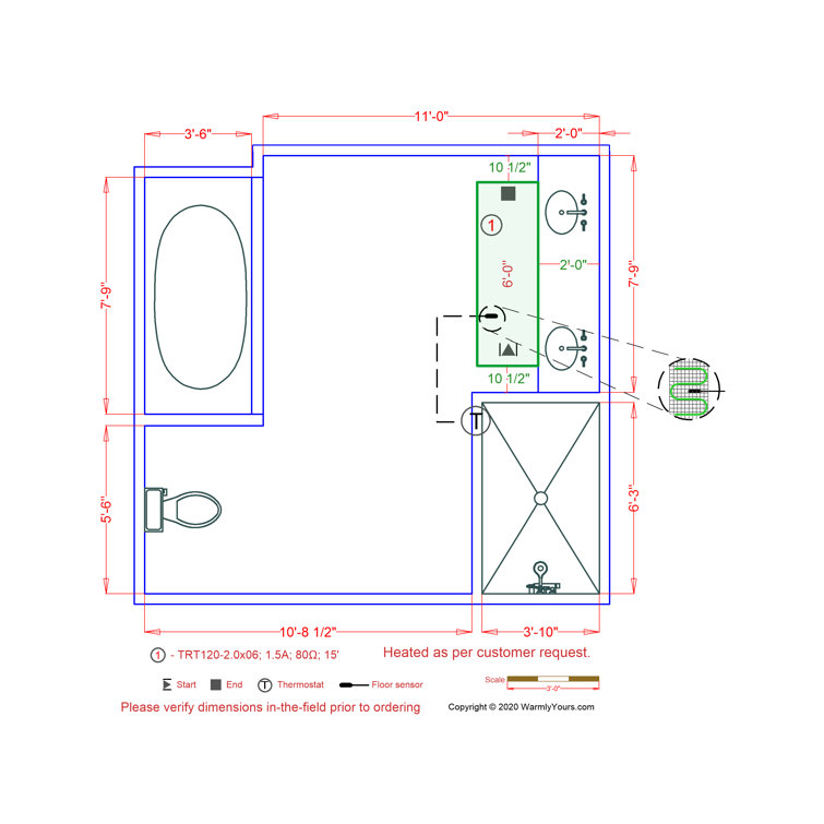 WarmlyYours Electric Floor Heating Kit for Bathroom with Single, Double